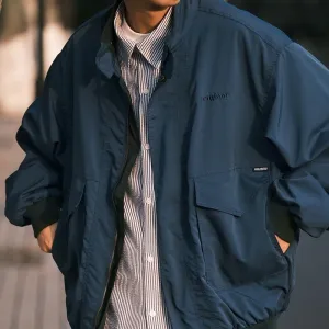 All Match Spring Summer Fashion Men Solid Casual Shirt Loose Pockets Safari Style Jacket Coat Cool Boy Soft Blue