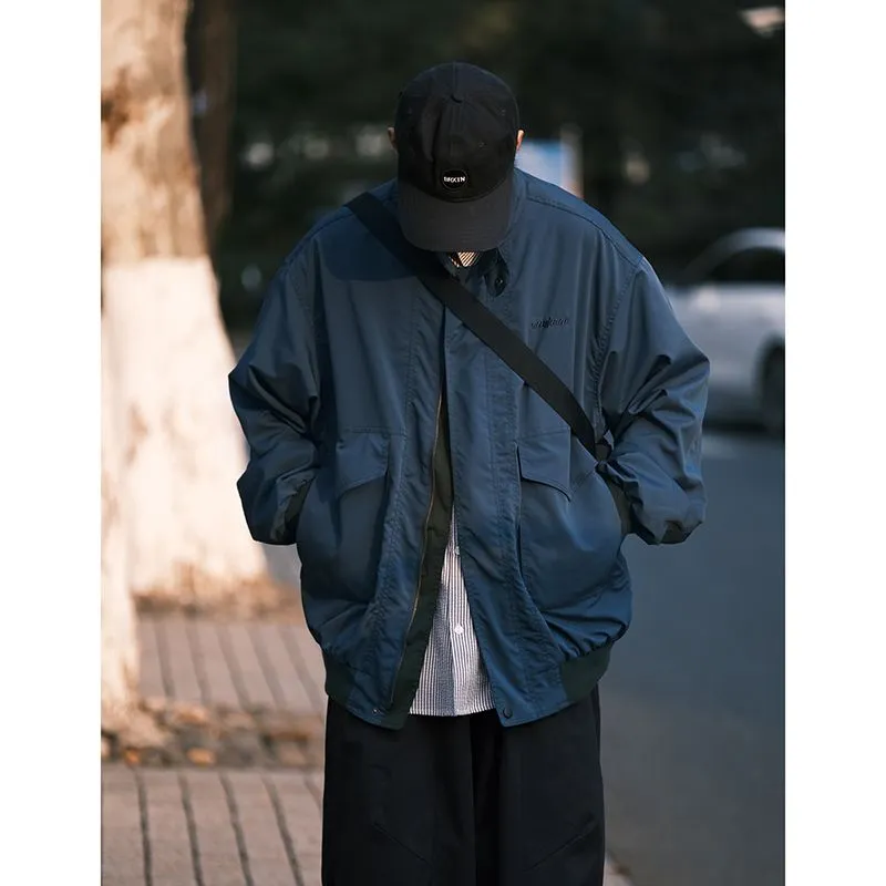 All Match Spring Summer Fashion Men Solid Casual Shirt Loose Pockets Safari Style Jacket Coat Cool Boy Soft Blue