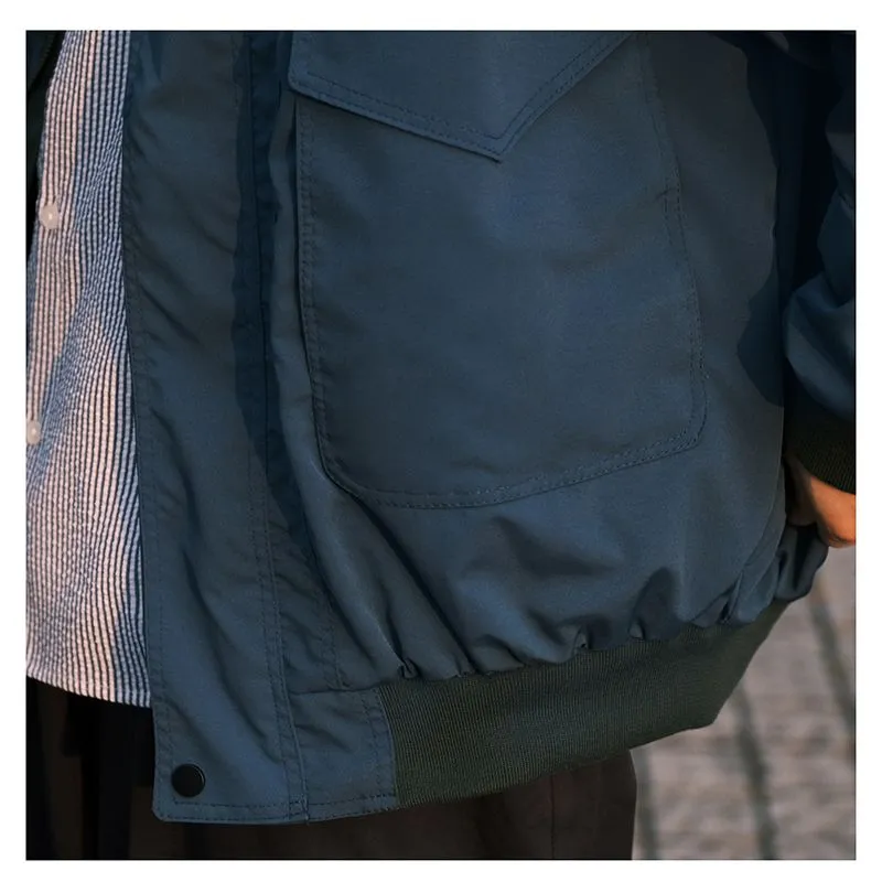 All Match Spring Summer Fashion Men Solid Casual Shirt Loose Pockets Safari Style Jacket Coat Cool Boy Soft Blue