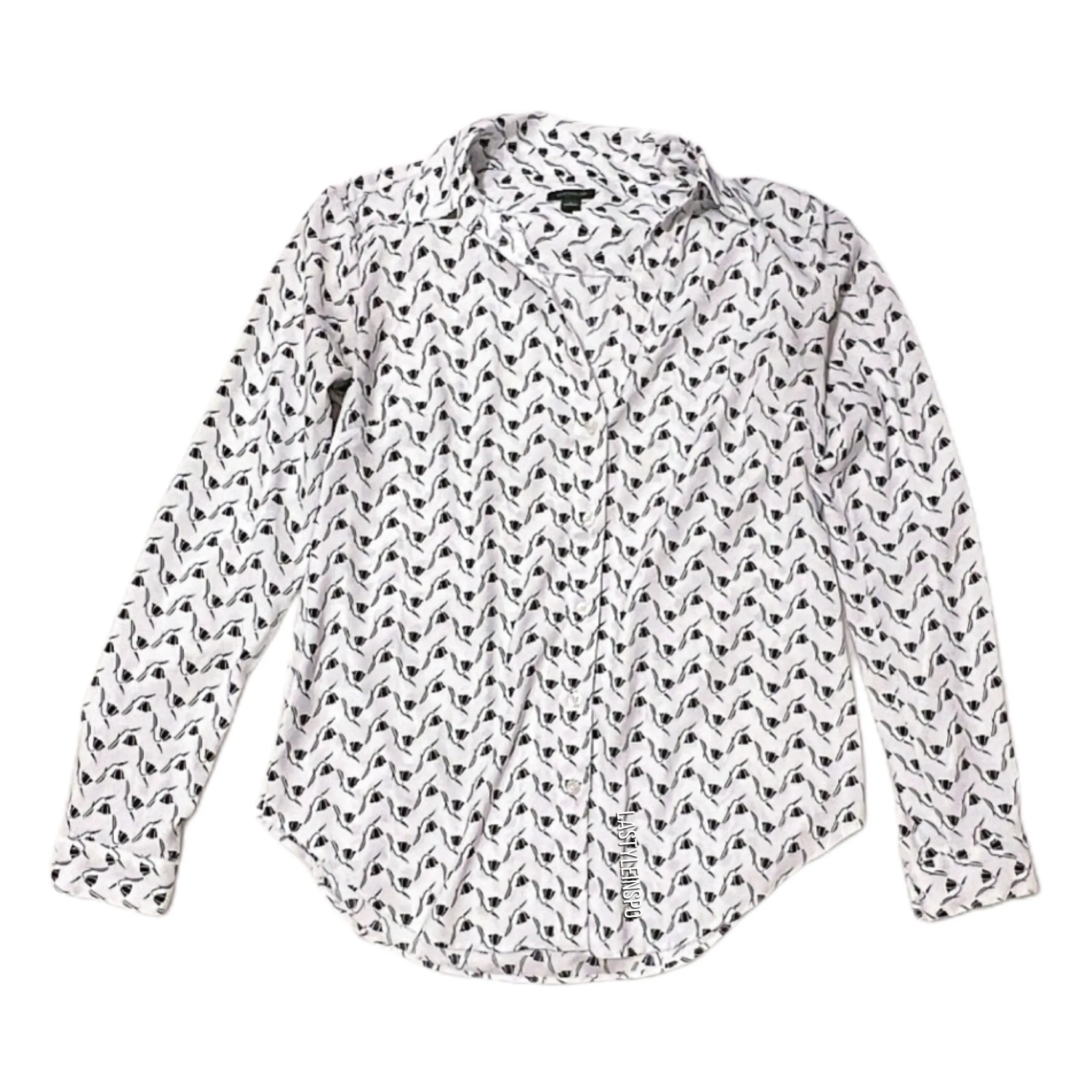 Anne Klein Blouse Floral Pattern Black White Size Small