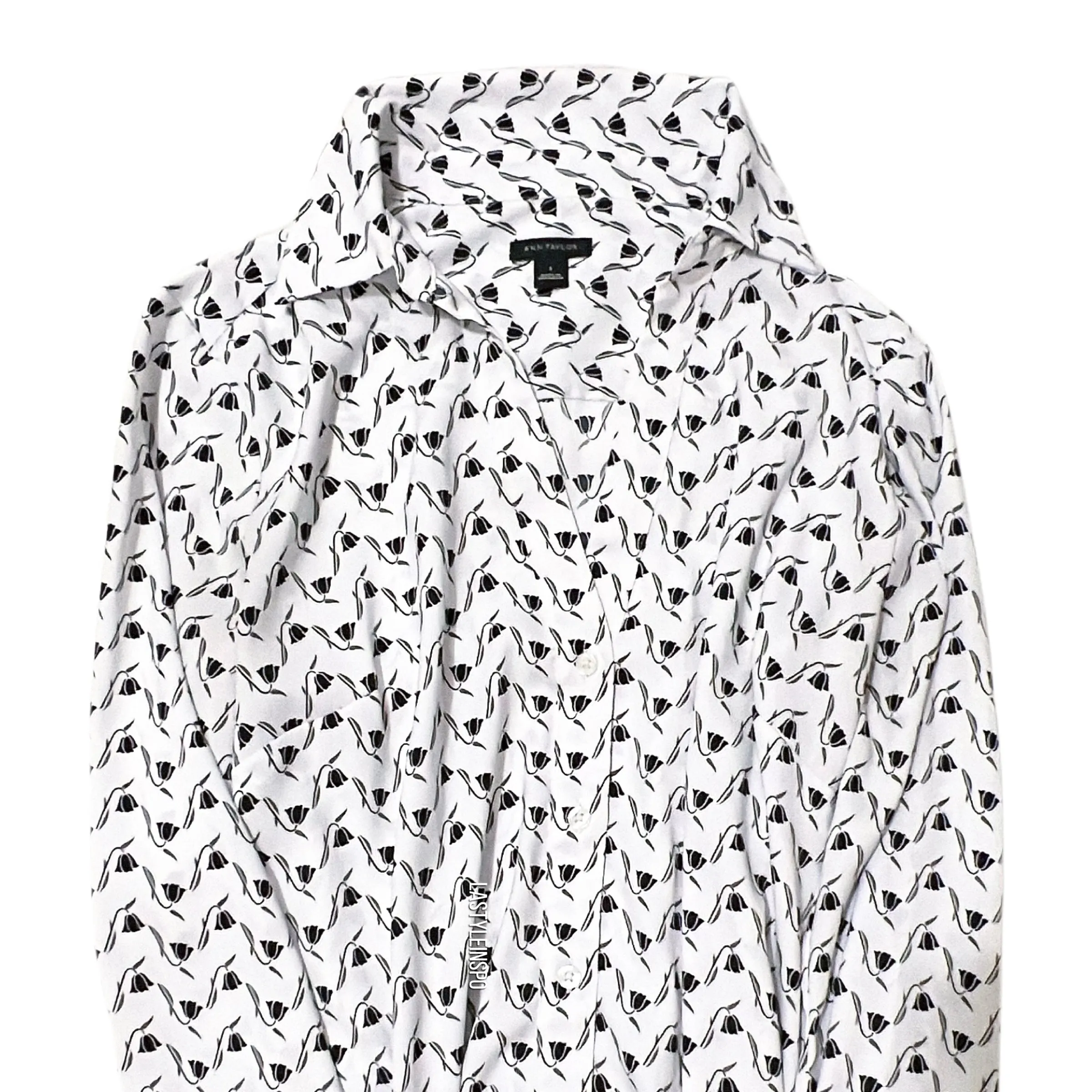Anne Klein Blouse Floral Pattern Black White Size Small