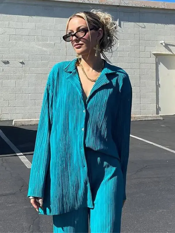 Blue Zone Planet |  Bella's Bohemian Pleated Shirt with matching Straight Loose Trousers Set