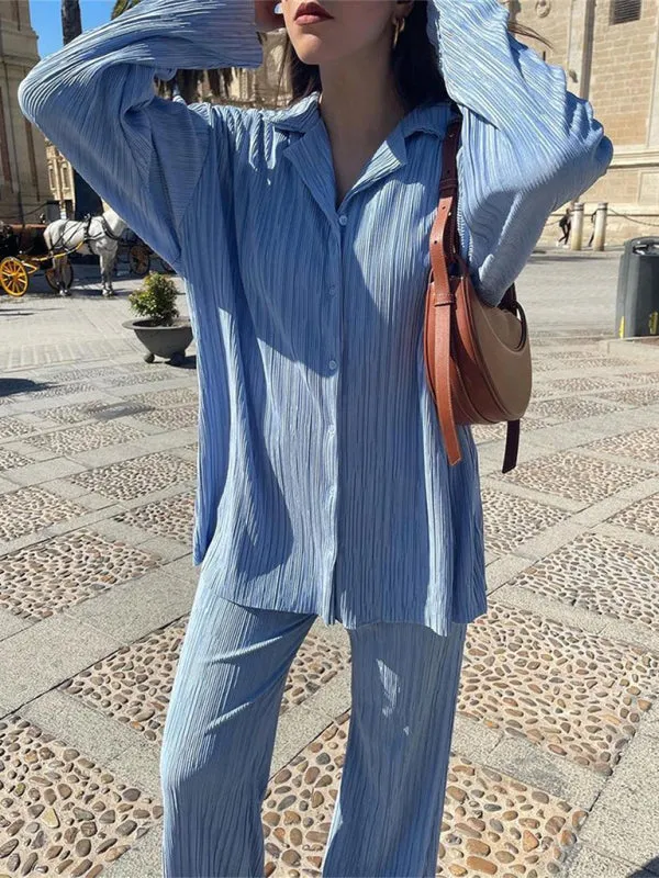 Blue Zone Planet |  Bella's Bohemian Pleated Shirt with matching Straight Loose Trousers Set