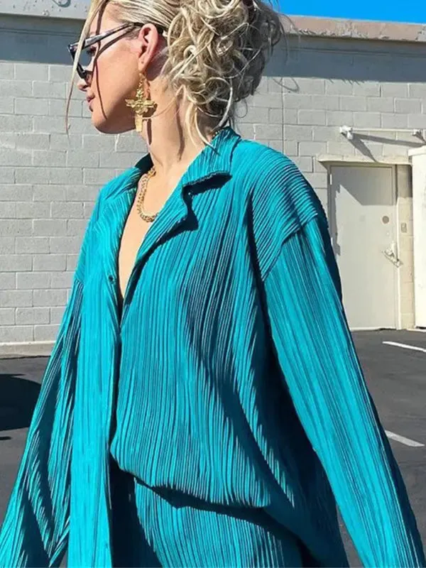 Blue Zone Planet |  Bella's Bohemian Pleated Shirt with matching Straight Loose Trousers Set
