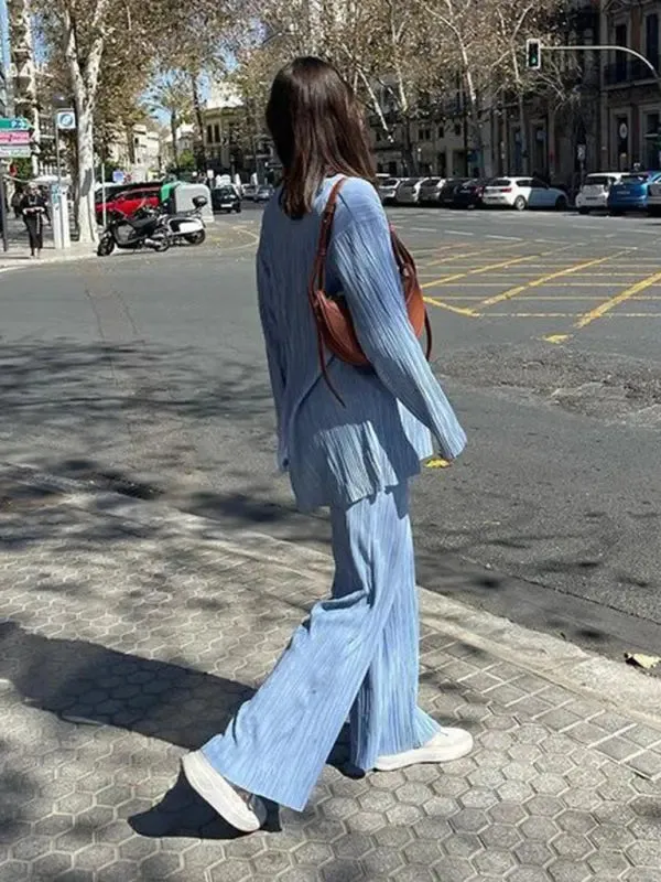 Blue Zone Planet |  Bella's Bohemian Pleated Shirt with matching Straight Loose Trousers Set
