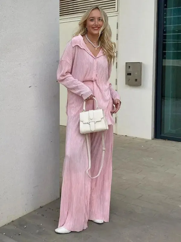 Blue Zone Planet |  Bella's Bohemian Pleated Shirt with matching Straight Loose Trousers Set