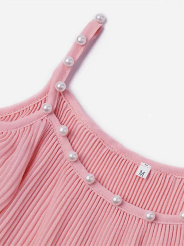 Blue Zone Planet |  Chiffon Pleated Pearl Camisole Top