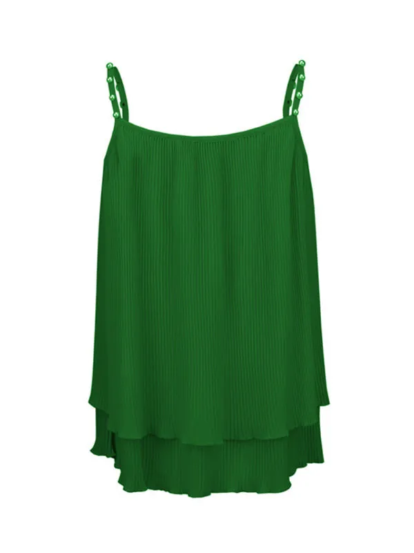 Blue Zone Planet |  Chiffon Pleated Pearl Camisole Top