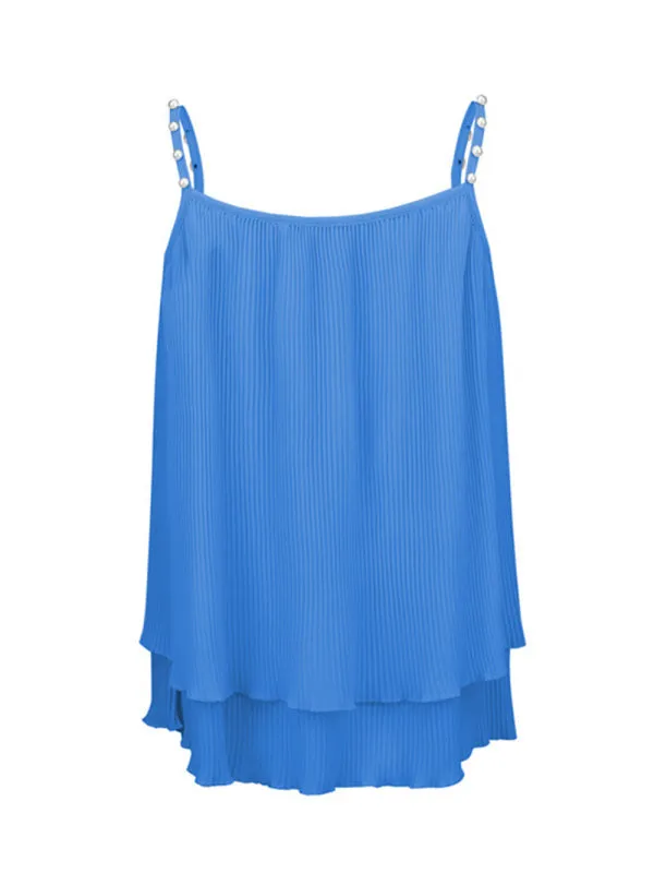 Blue Zone Planet |  Chiffon Pleated Pearl Camisole Top