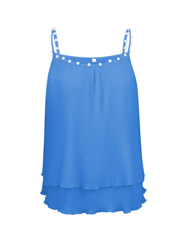 Blue Zone Planet |  Chiffon Pleated Pearl Camisole Top