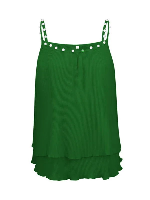 Blue Zone Planet |  Chiffon Pleated Pearl Camisole Top