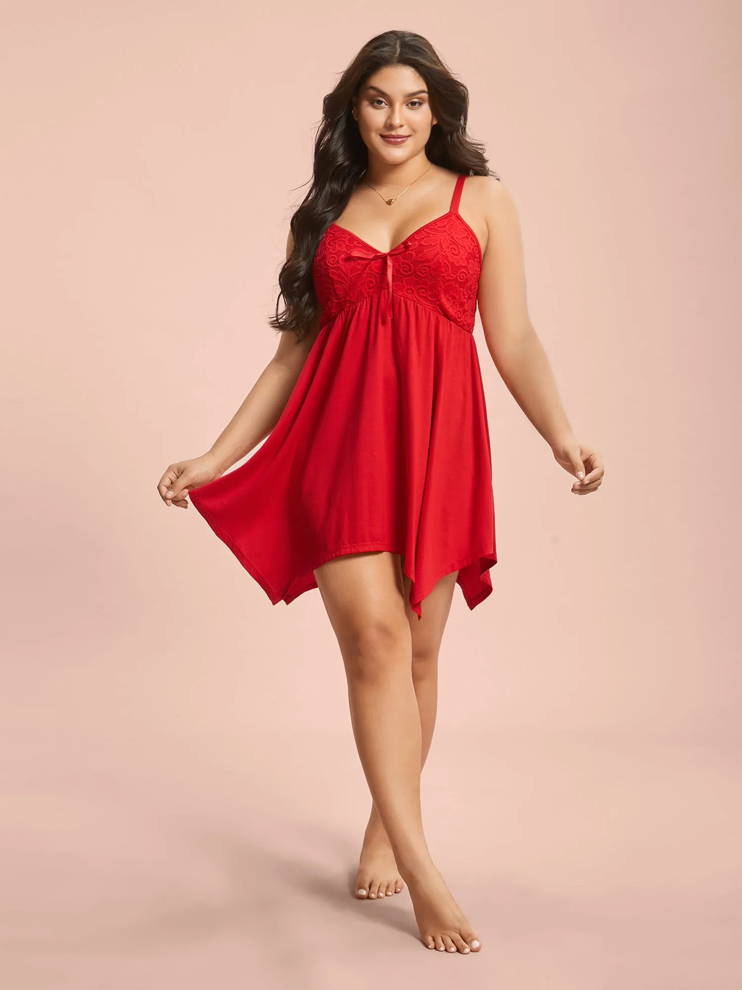 Bowknot Crochet Lace Asymmetrical Hem Lounge Dress