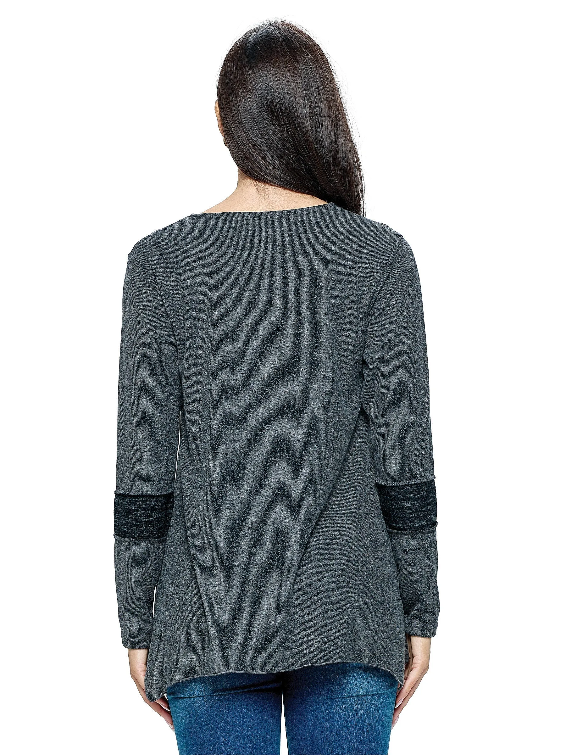 Charcoal Tunic Top Boho Patchwork Casual Lace