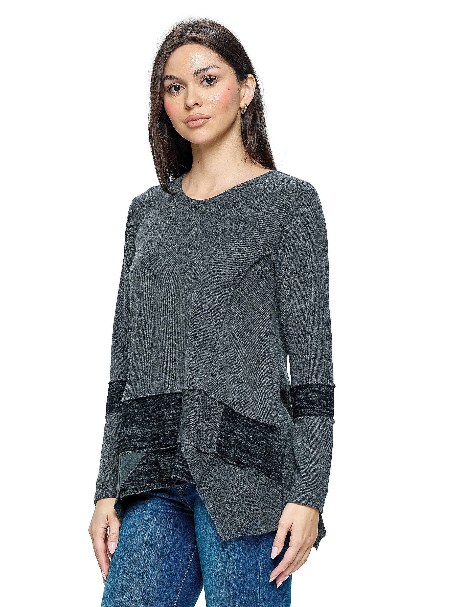 Charcoal Tunic Top Boho Patchwork Casual Lace
