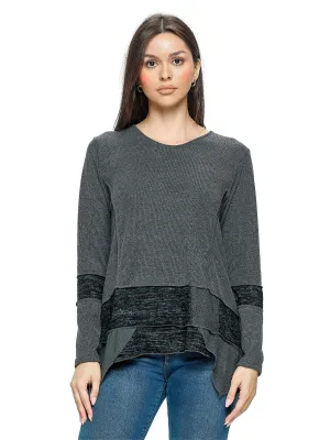 Charcoal Tunic Top Boho Patchwork Casual Lace