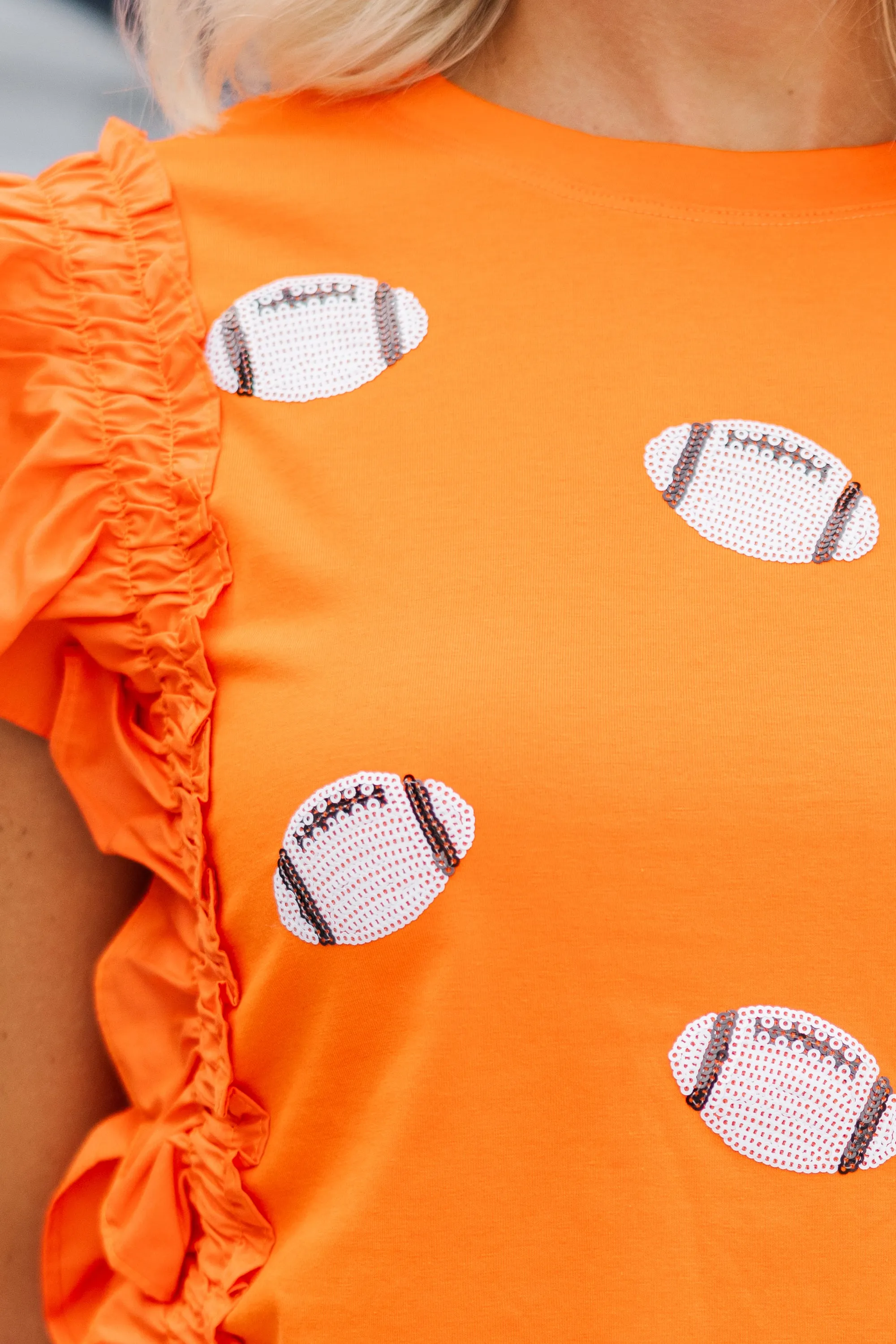 Cheer You On Orange/White Sequin Football Blouse