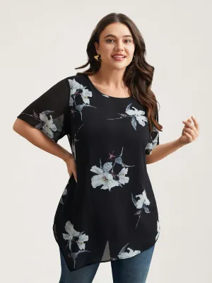 Chiffon Floral Round Neck Shirt