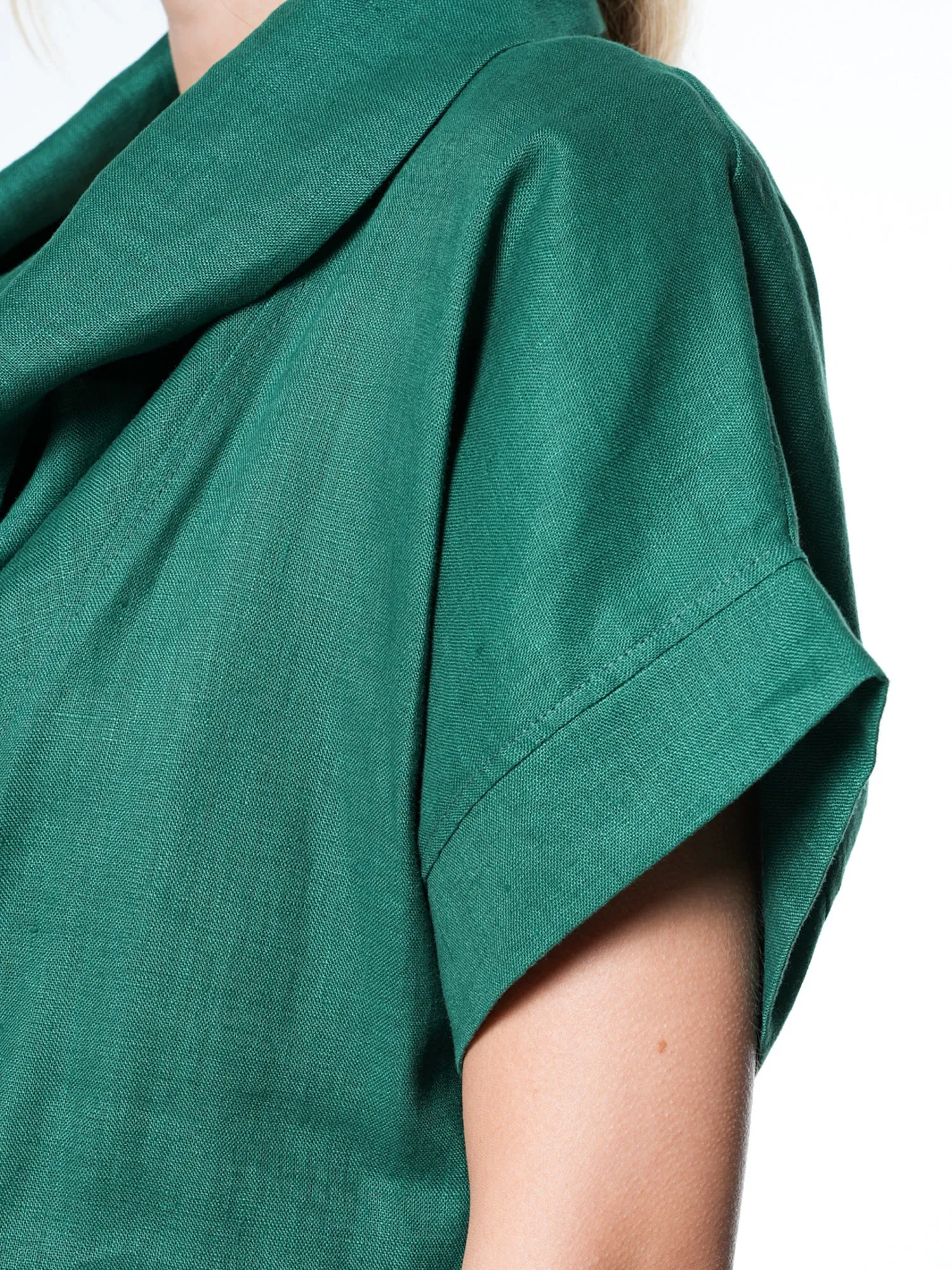 Cowl Neck Linen Dress In Green