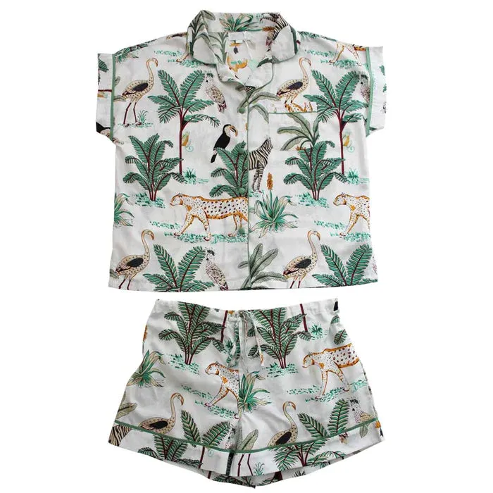 Cream Safari Print Short Ladies Pyjama Set S/M