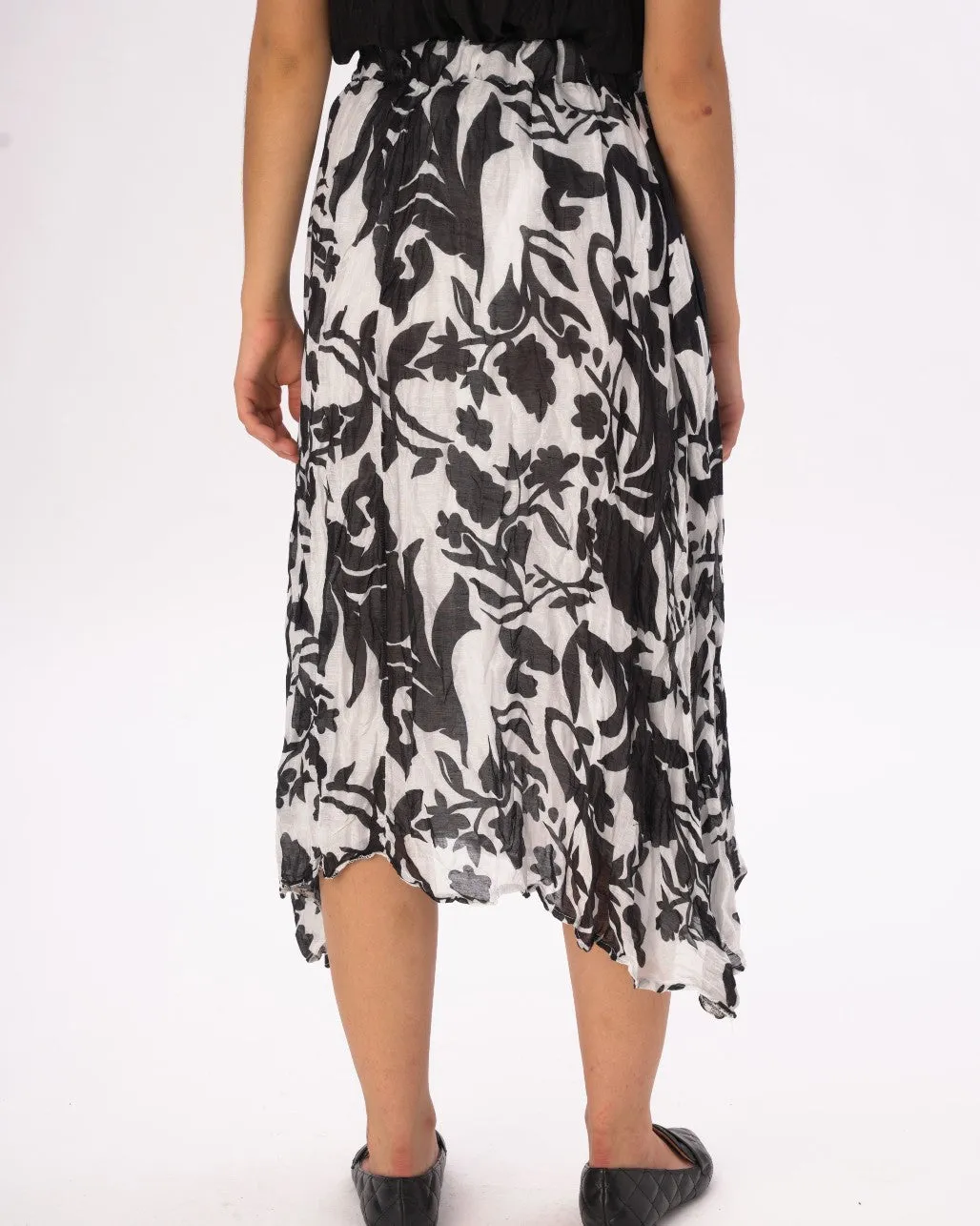 Crinkled Maxi Elastic Waist Floral Skirt