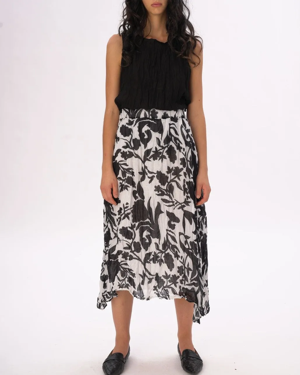 Crinkled Maxi Elastic Waist Floral Skirt