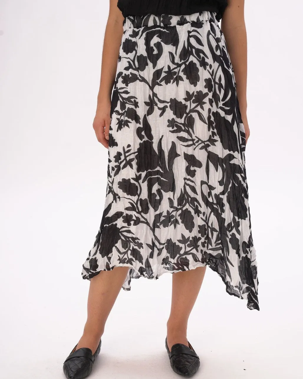 Crinkled Maxi Elastic Waist Floral Skirt