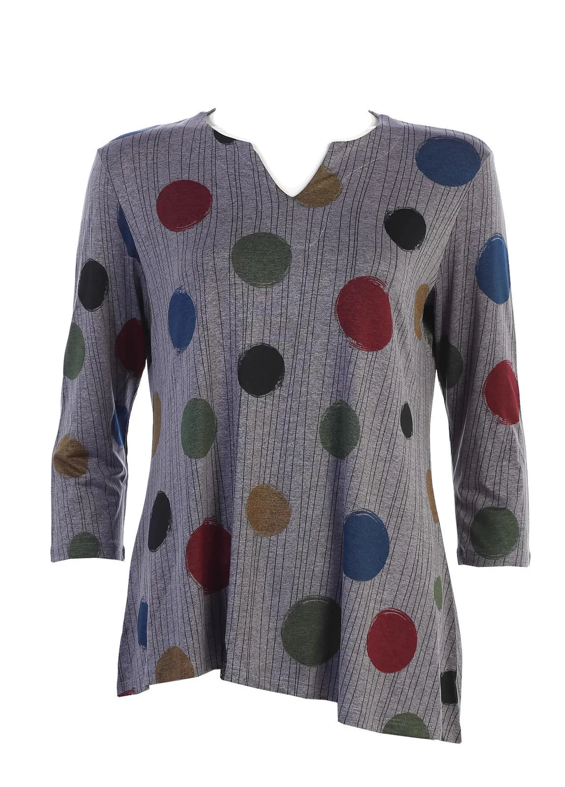 Dancing Dots Asymmetrical Slinky Knit Top