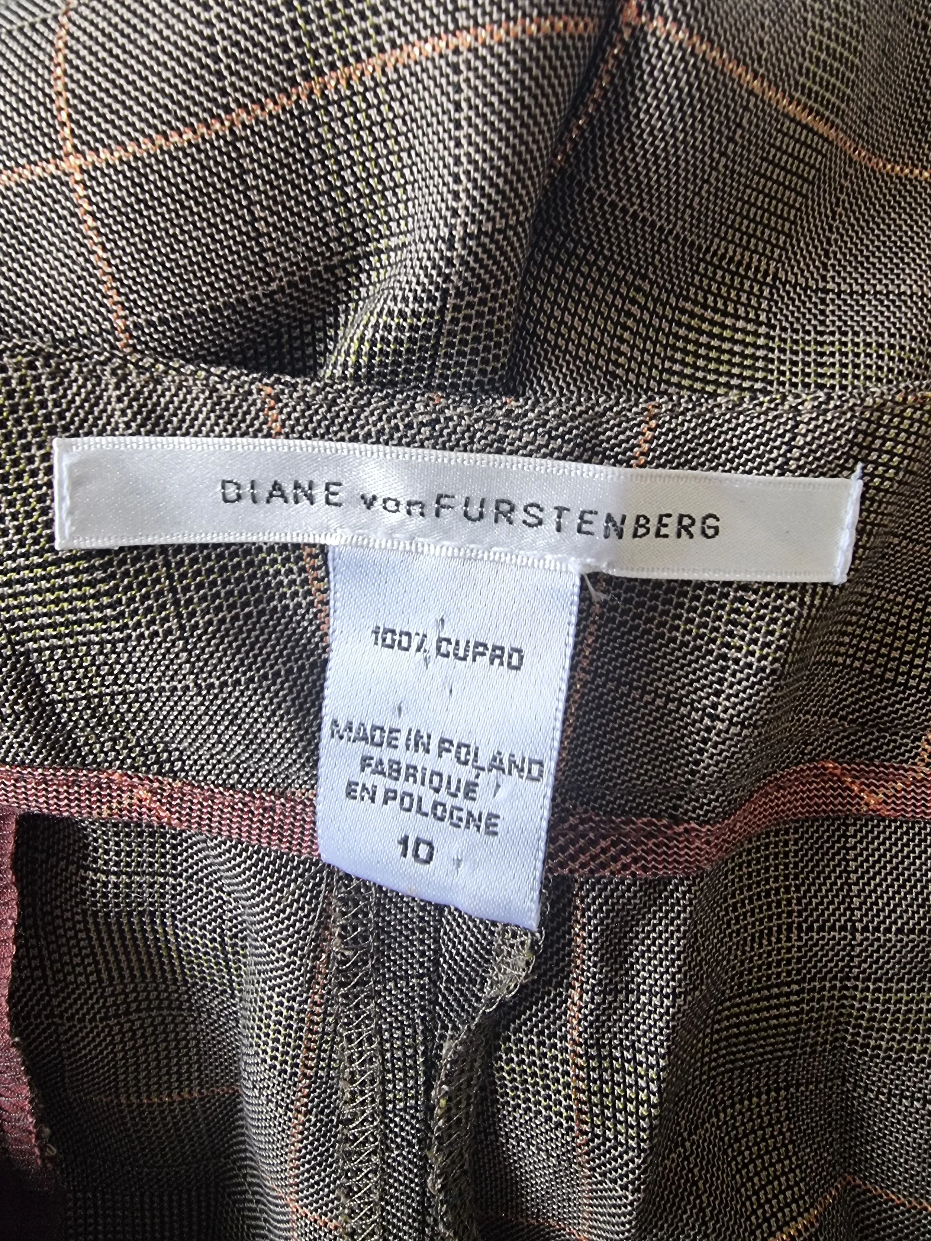 Diane von Furstenberg Womens Brown Plaid Wide Leg Trousers UK 10 US 6 EU 38