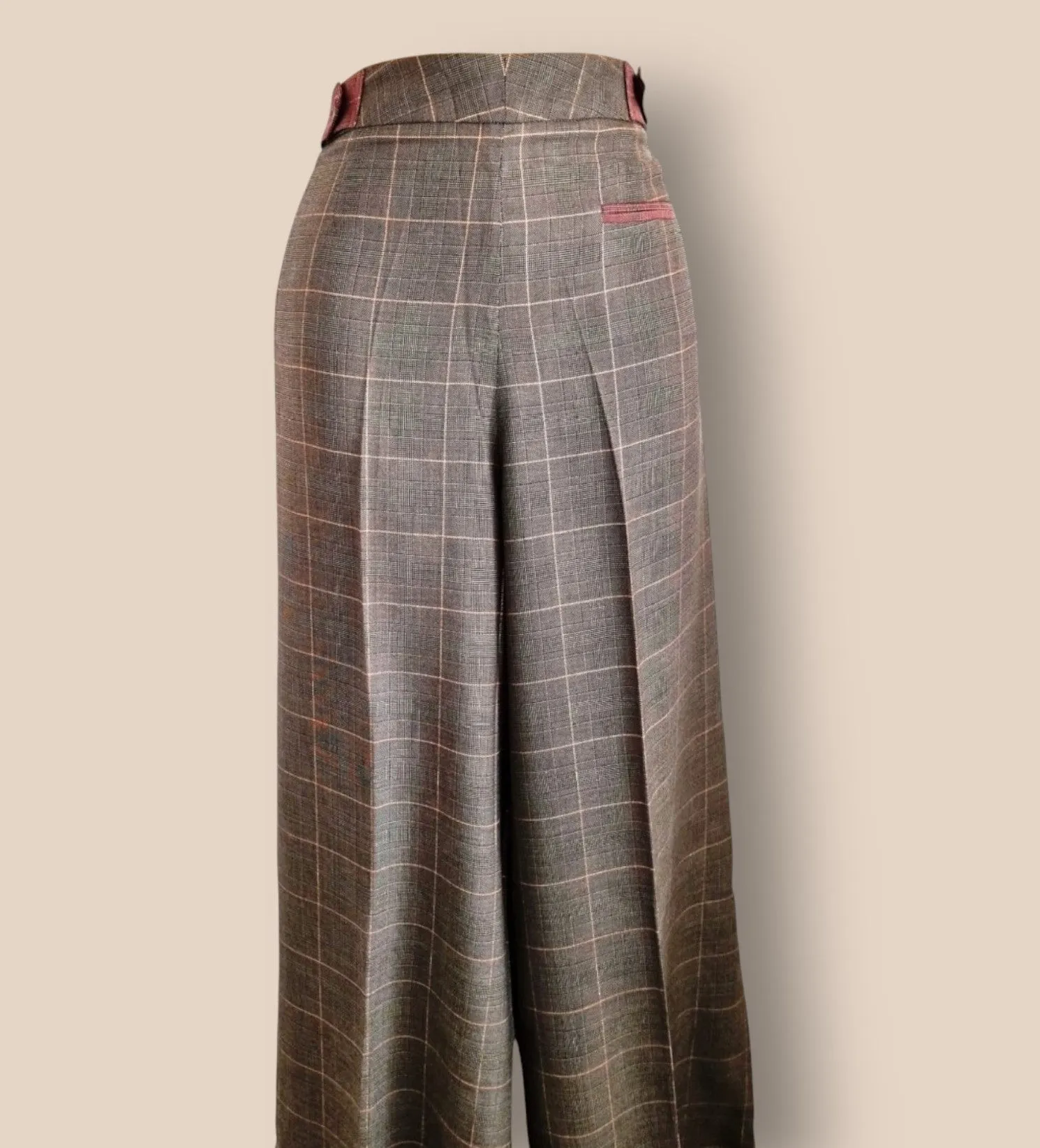 Diane von Furstenberg Womens Brown Plaid Wide Leg Trousers UK 10 US 6 EU 38