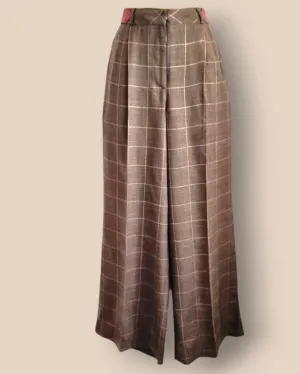 Diane von Furstenberg Womens Brown Plaid Wide Leg Trousers UK 10 US 6 EU 38