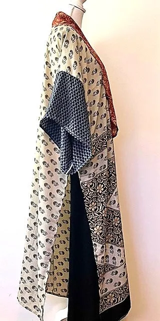 Dramatic Abstract Silk Kimono With Deep Side Vents For Styling - Mixed print