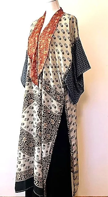 Dramatic Abstract Silk Kimono With Deep Side Vents For Styling - Mixed print