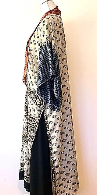 Dramatic Abstract Silk Kimono With Deep Side Vents For Styling - Mixed print