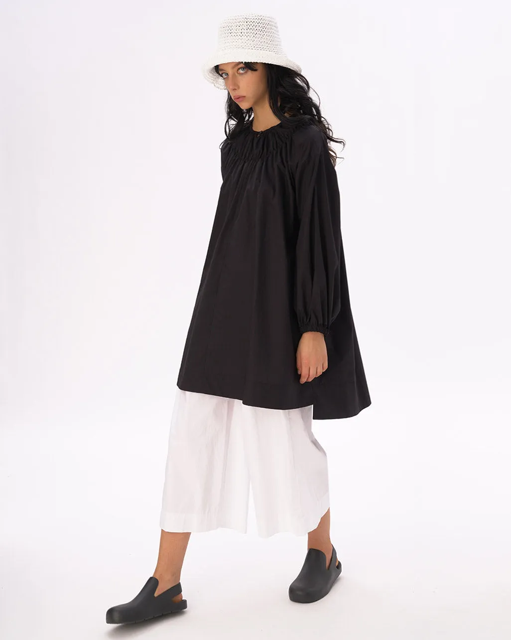 Elastic Pleated Collar Tunic