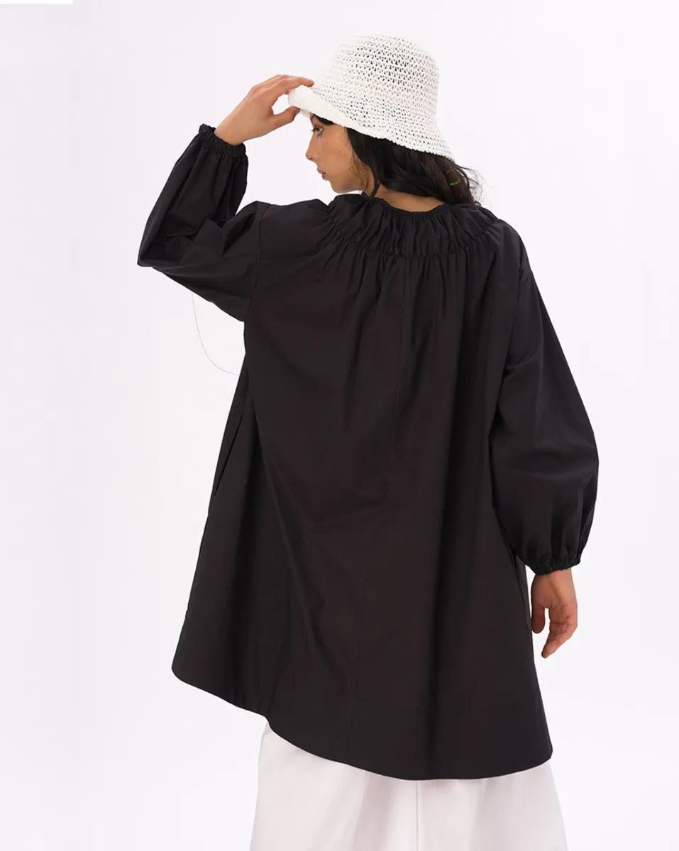 Elastic Pleated Collar Tunic