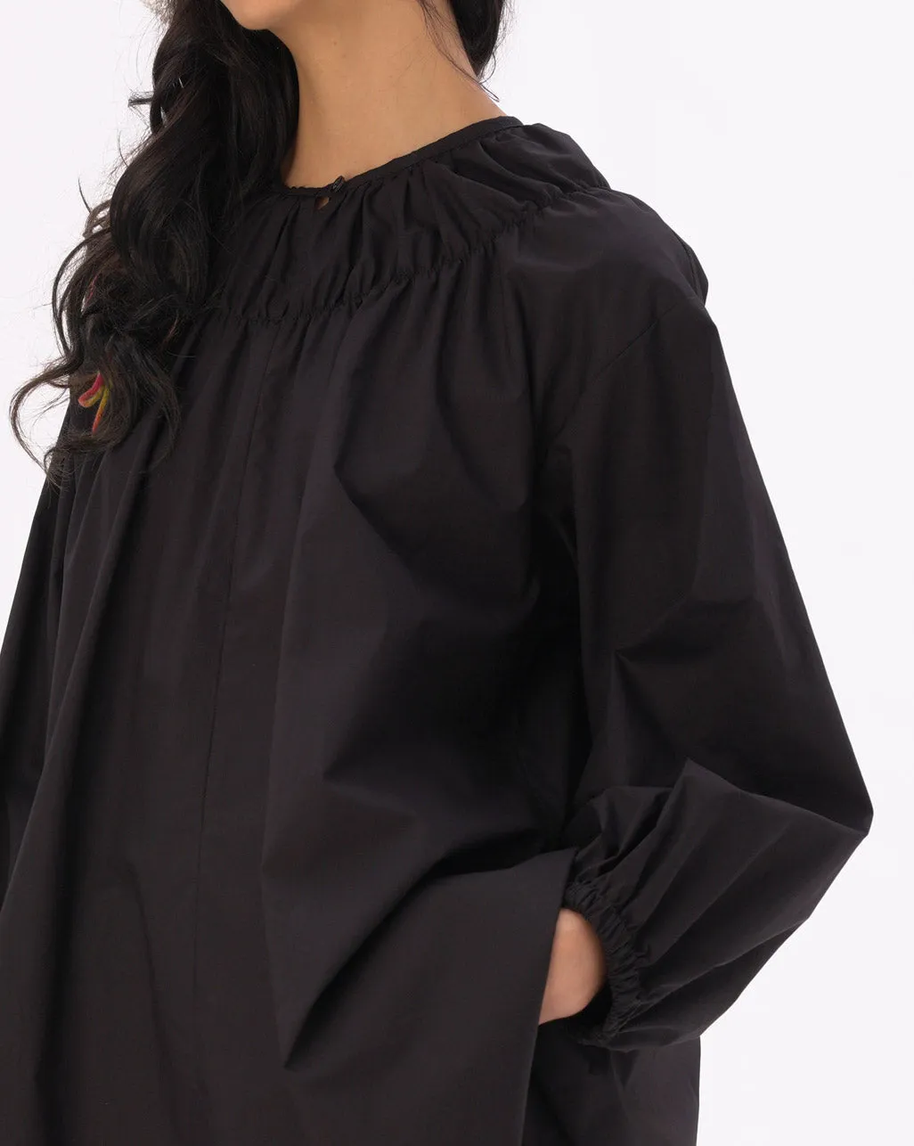 Elastic Pleated Collar Tunic