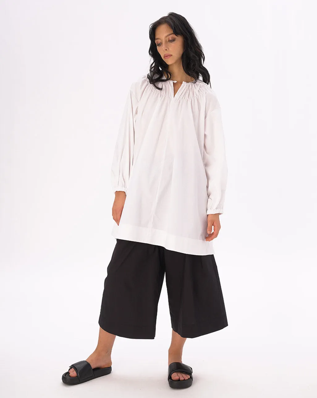 Elastic Pleated Collar Tunic