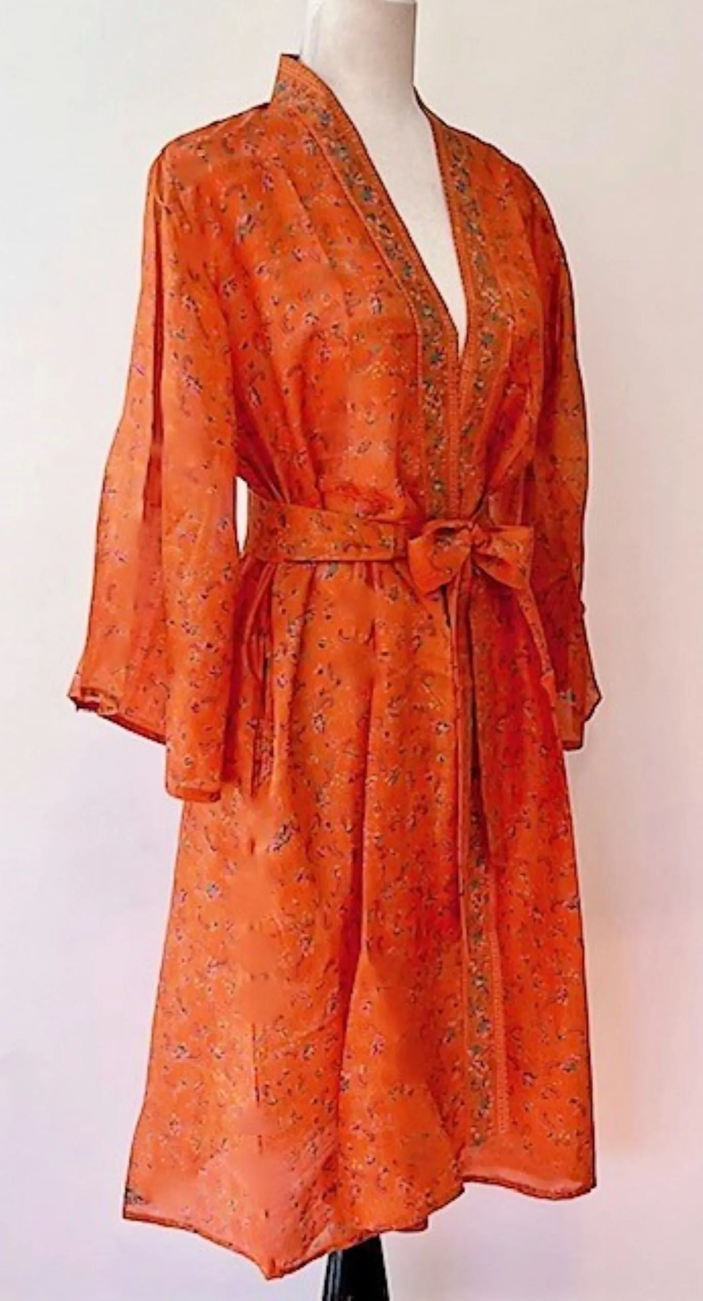 Elegant Silk Kimono Duster Is Alluring In A Rich Tone of Cinnamon
