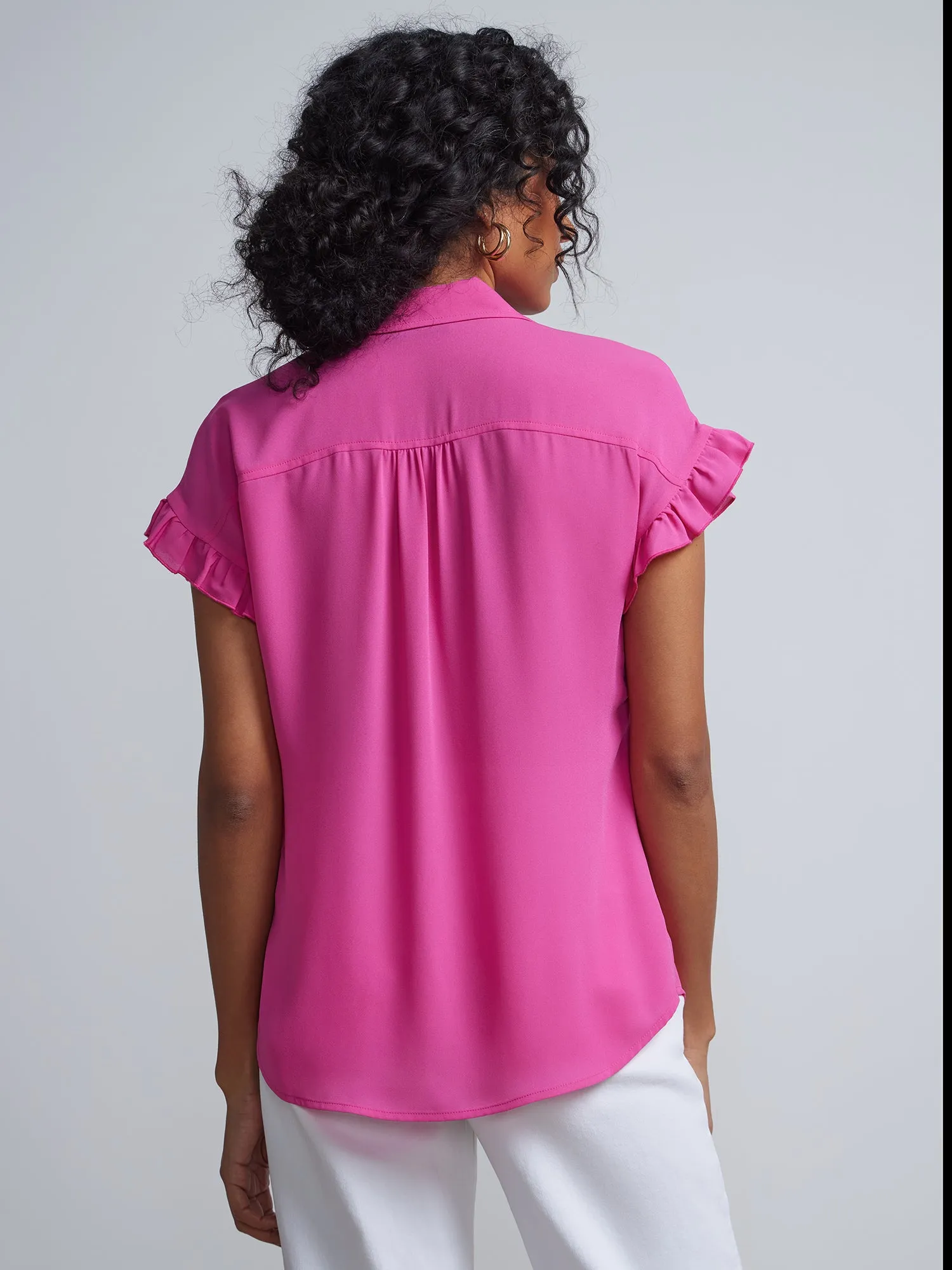 Flutter-Trim Button-Front Blouse