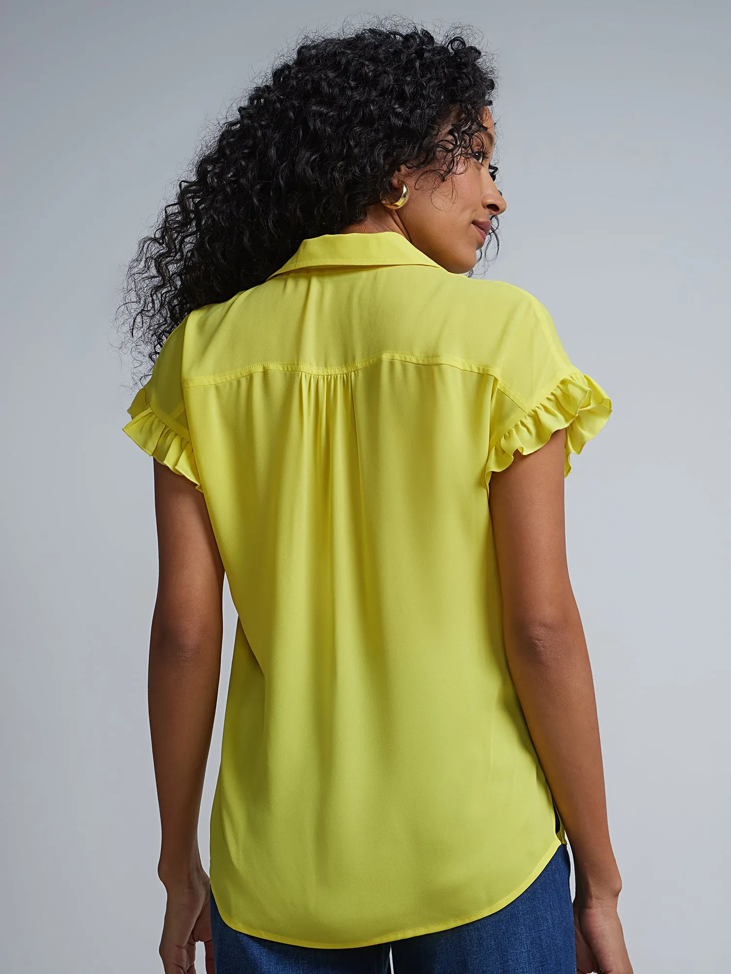 Flutter-Trim Button-Front Blouse
