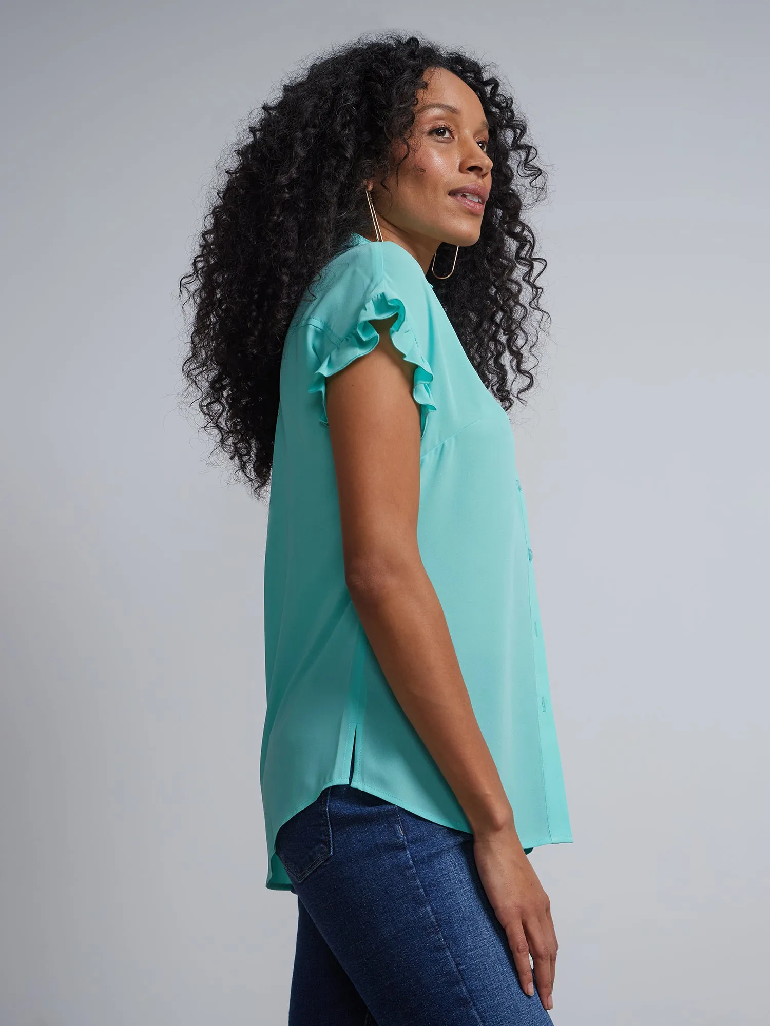 Flutter-Trim Button-Front Blouse