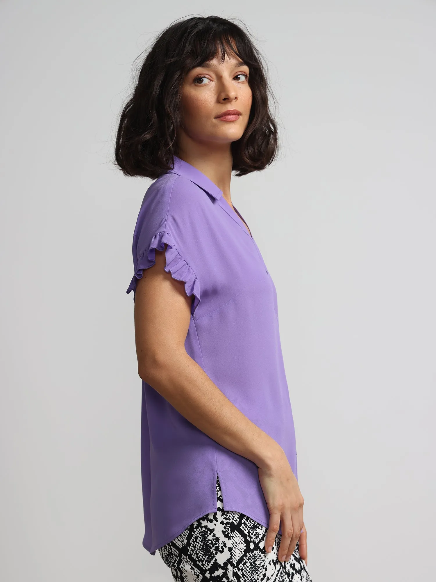 Flutter-Trim Button-Front Blouse