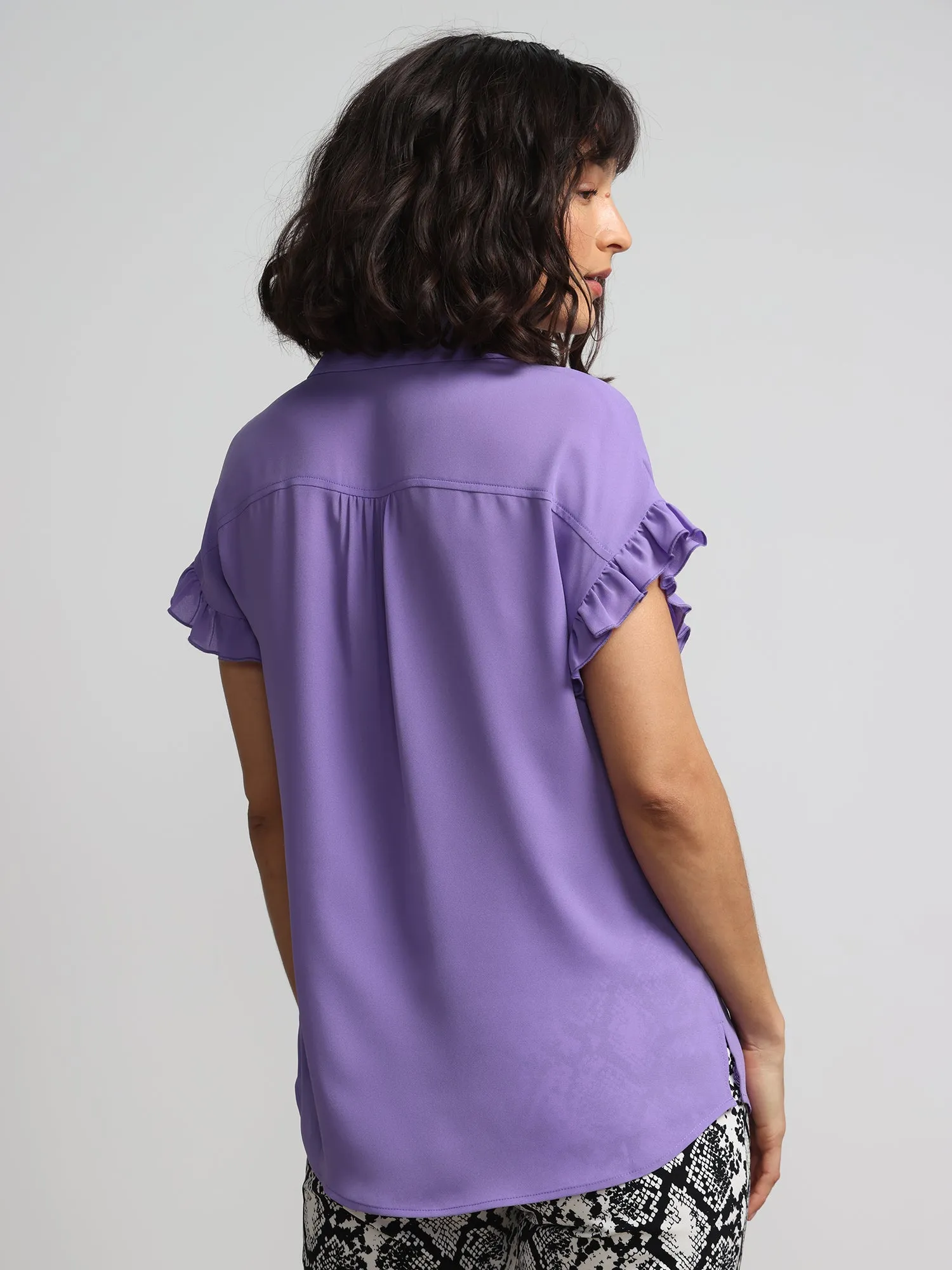 Flutter-Trim Button-Front Blouse
