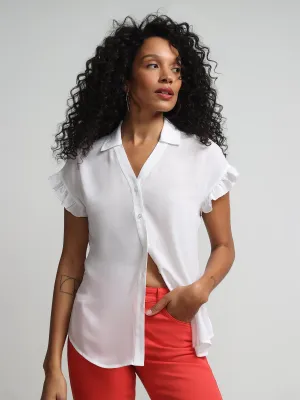 Flutter-Trim Button-Front Blouse