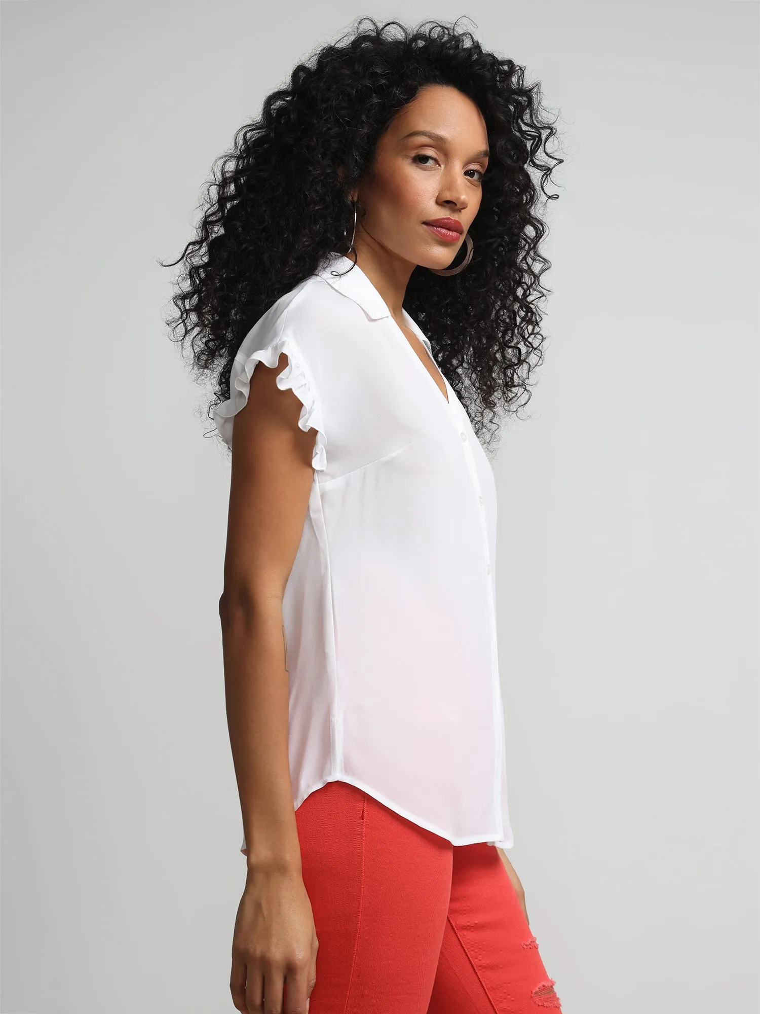 Flutter-Trim Button-Front Blouse