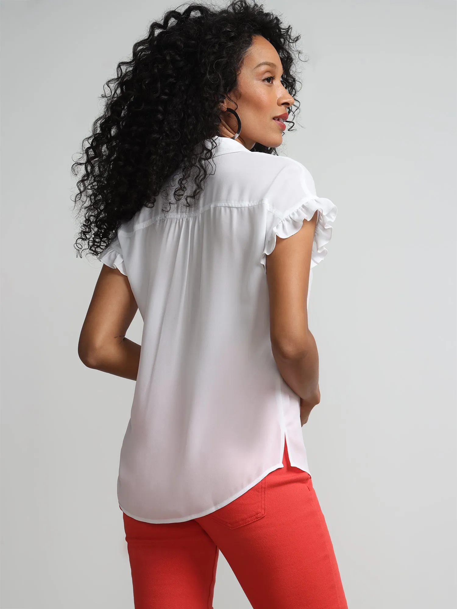 Flutter-Trim Button-Front Blouse