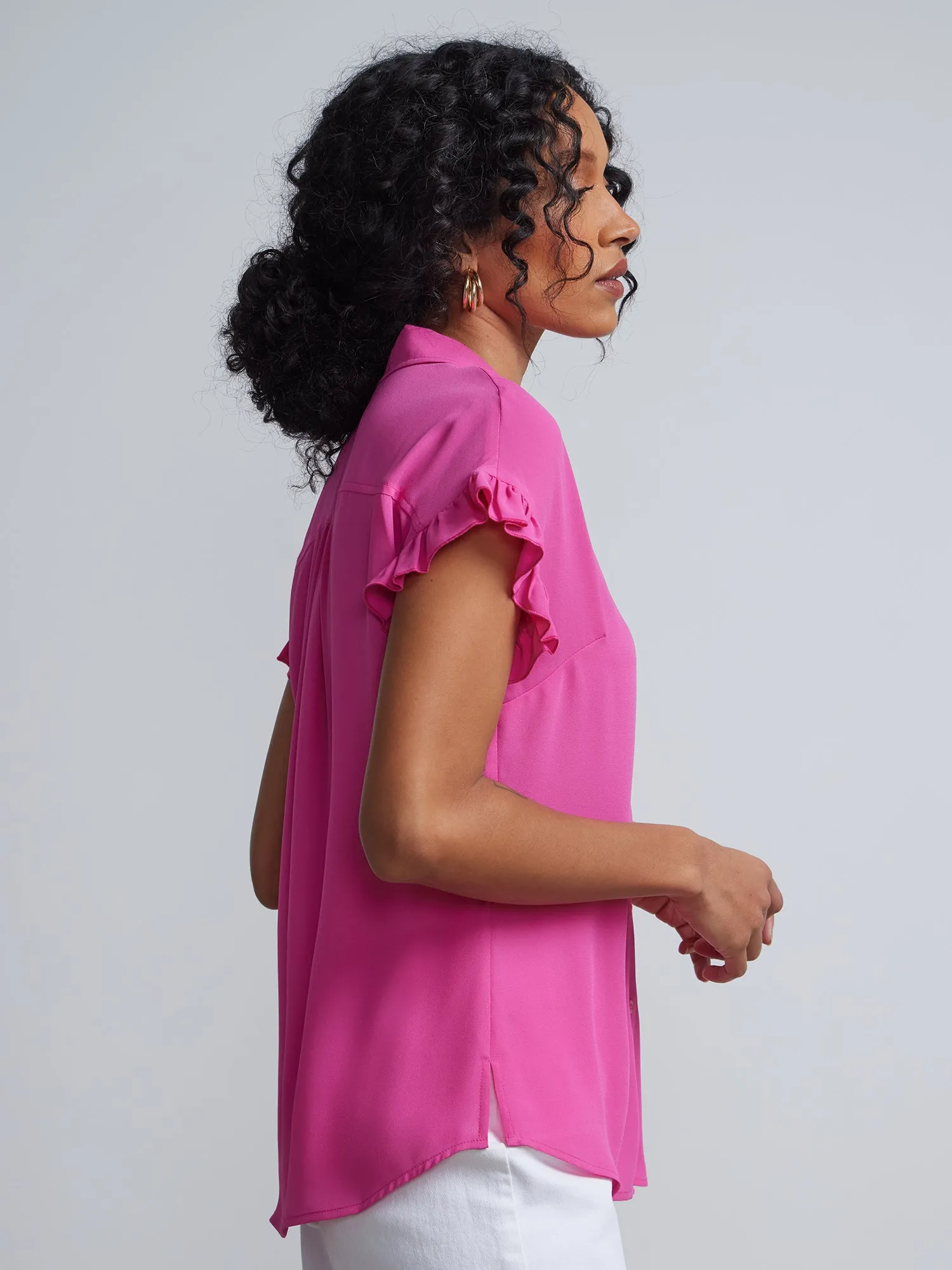 Flutter-Trim Button-Front Blouse