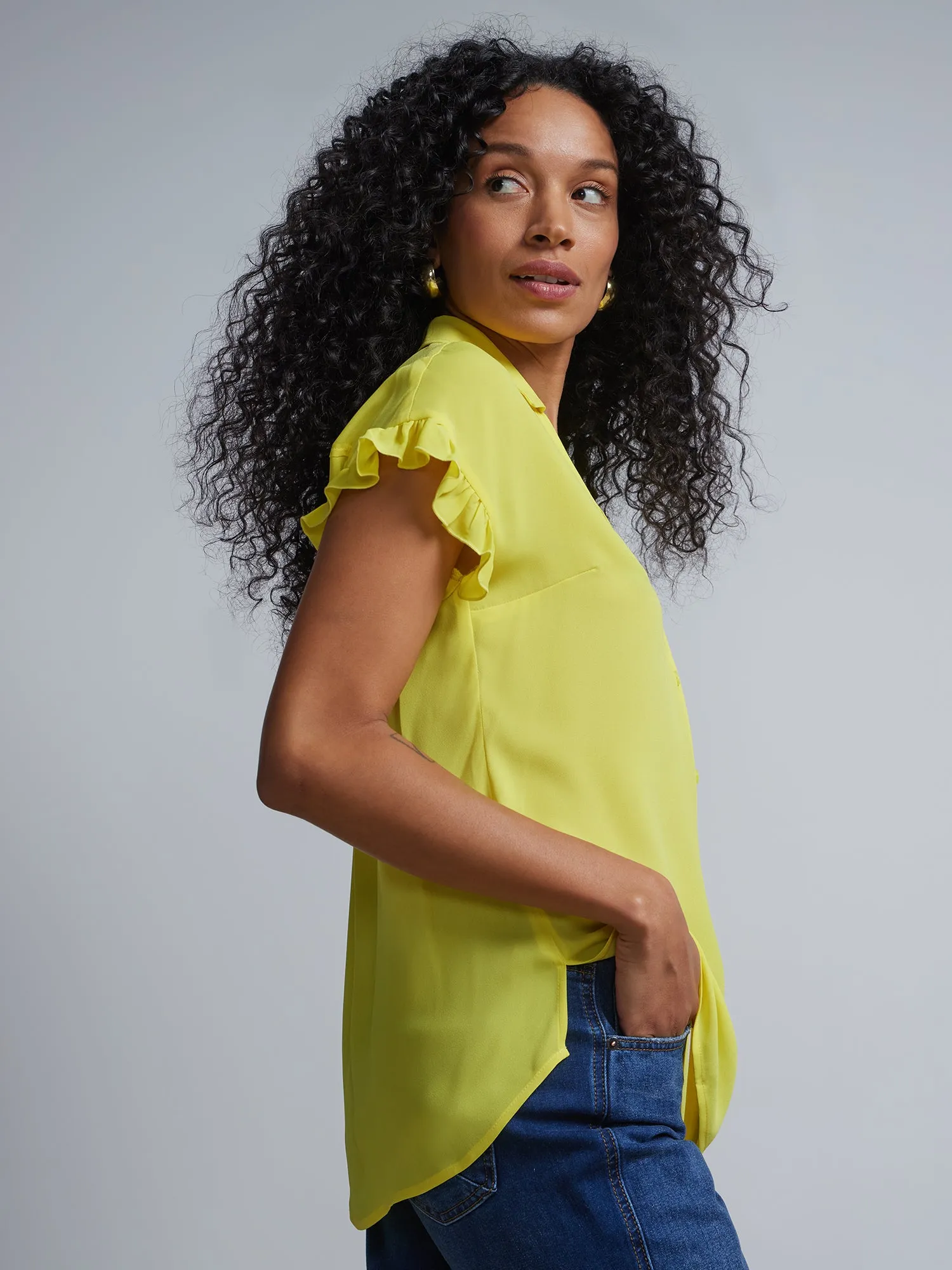 Flutter-Trim Button-Front Blouse