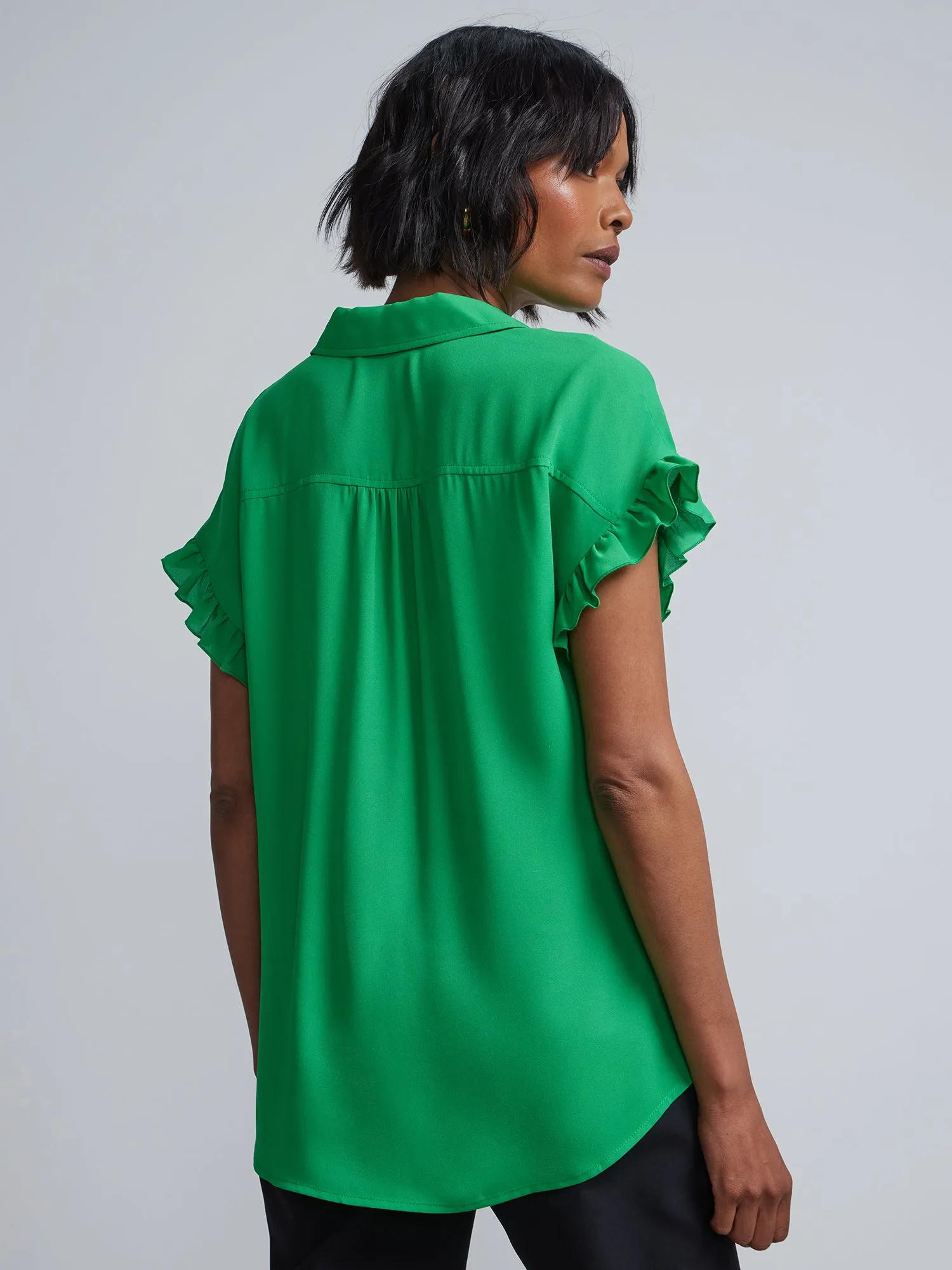 Flutter-Trim Button-Front Blouse