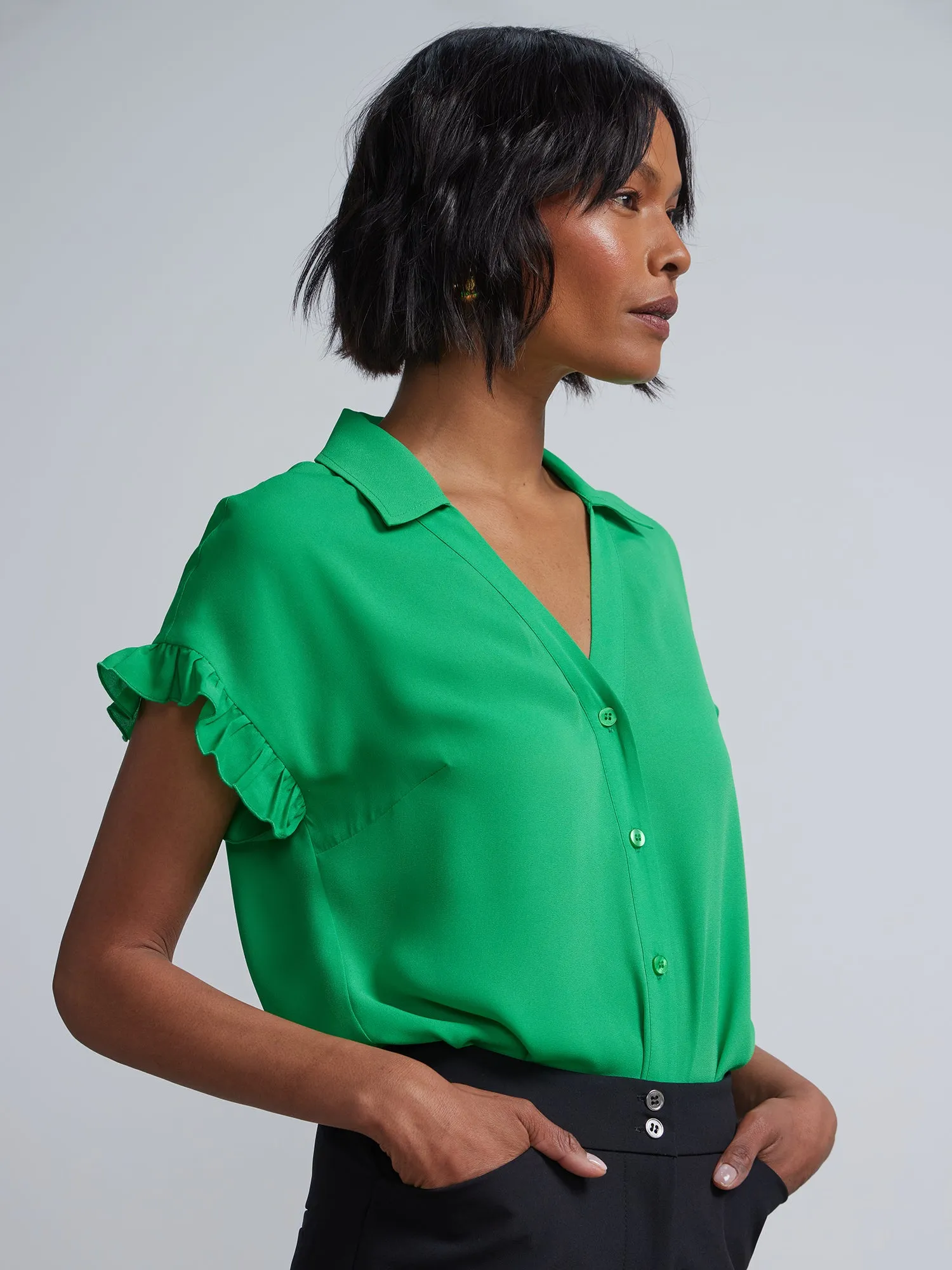 Flutter-Trim Button-Front Blouse